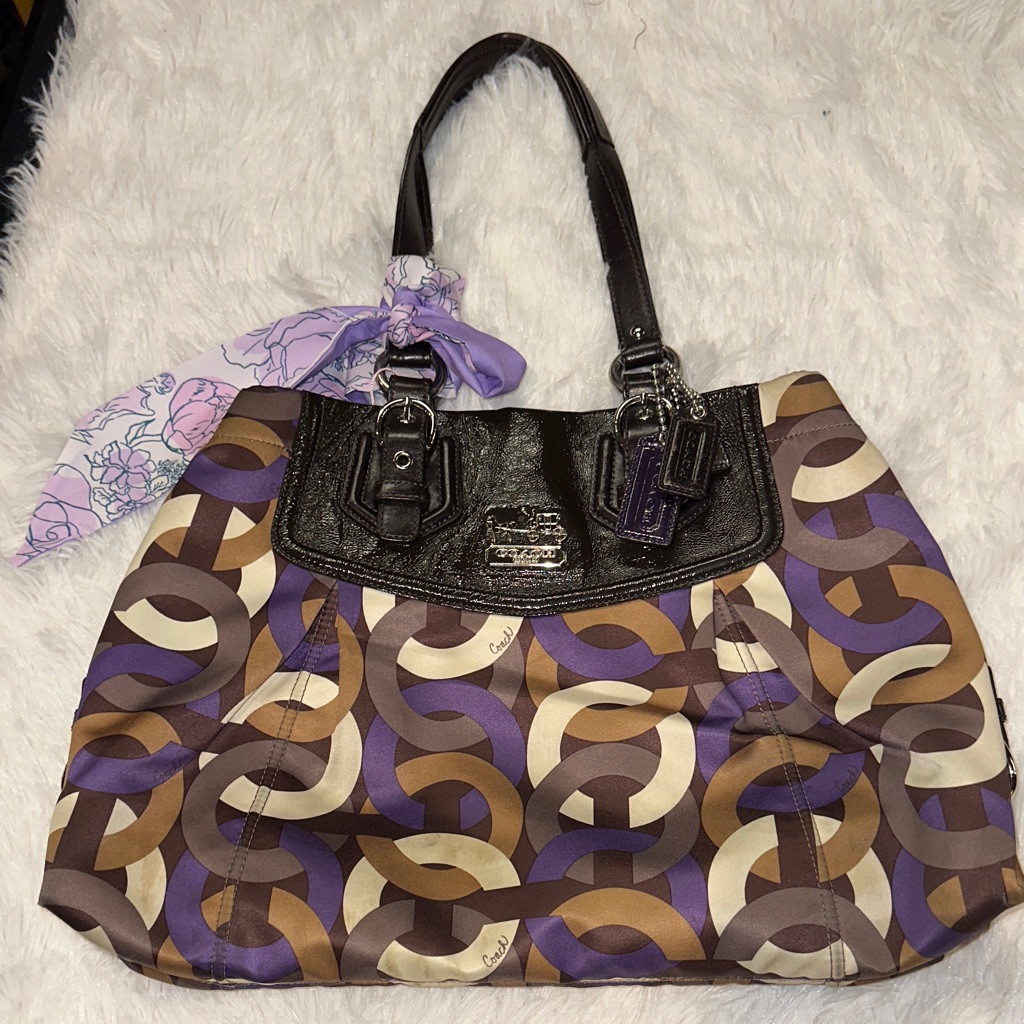 Coach Purple And Brown Patterned Tote Bag